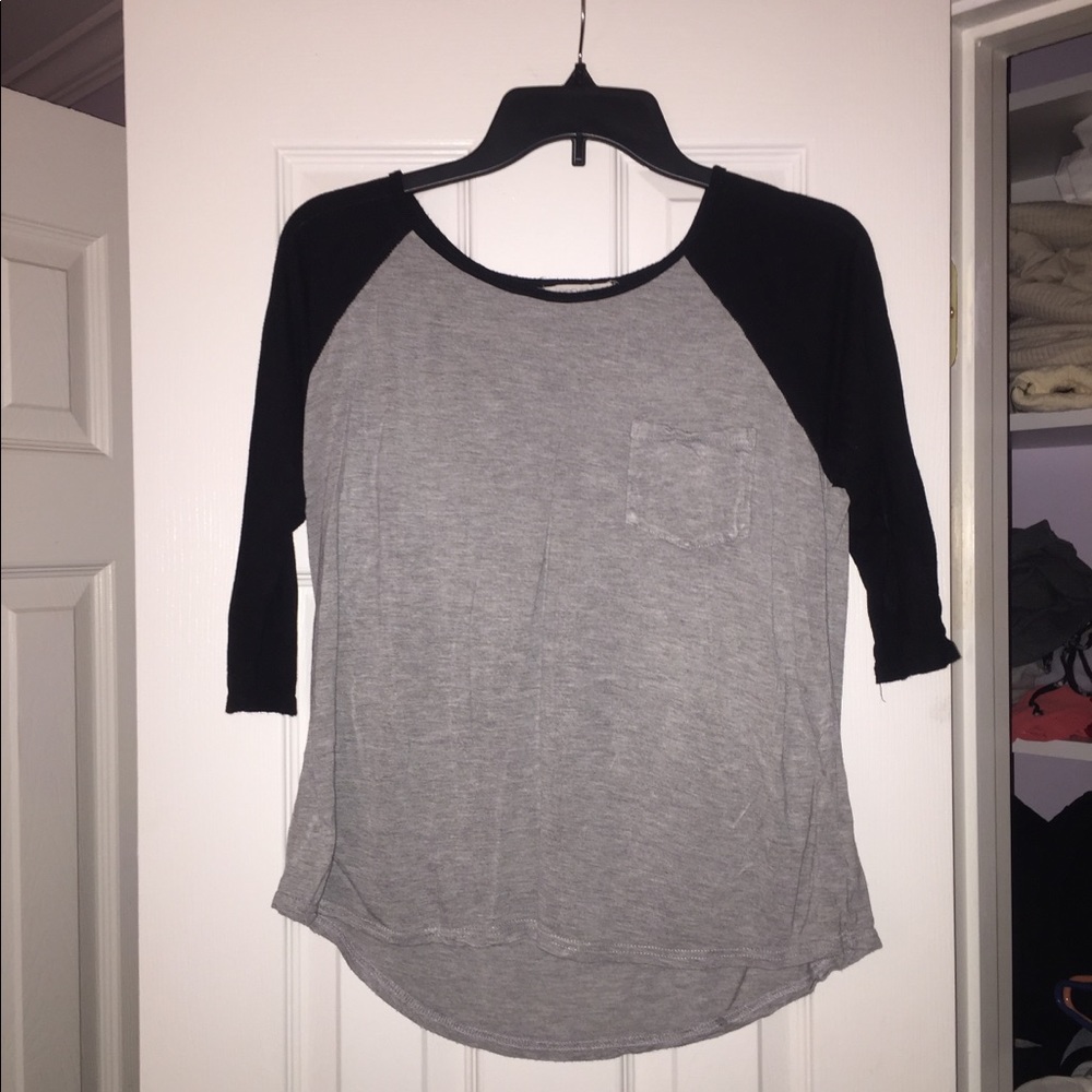 black and grey baseball tee